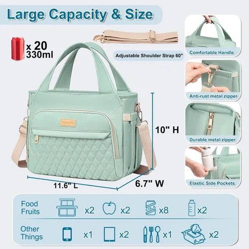 Vista 5 de Bolsa de Almuerzo Lonchera para Mujeres - Bolsa Térmica Aislada para Mujeres y Hombres, Grandes Bolsas de Almuerzo para Mujeres a Prueba de Fugas