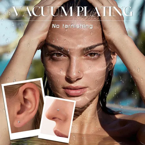Vista 2 de Jstyle 60 aretes de nariz hipoalergénicos de acero inoxidable para mujeres y hombres, circonita cúbica brillante, pequeños 22G, piercings