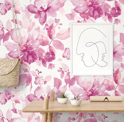 Vista 5 de NextWall Papel pintado de flores de despegar y pegar (rosa)