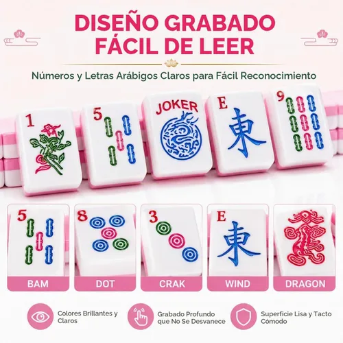 Vista 3 de Azulejos Mahjong americanos de 1.2 pulgadas, 166 azulejos blancos Rosa
