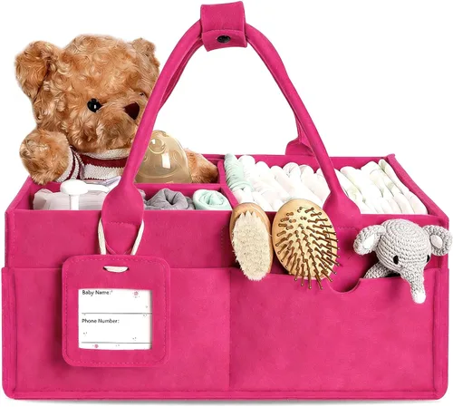 Vista 10 de GEMII Organizador de pañales – Organizador grande para bebés con asa para artículos esenciales para recién nacidos, niños o niñas (gris, grande)