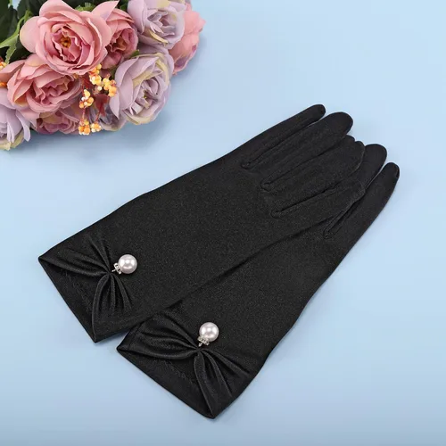 Vista 7 de Ayliss Guantes cortos de boda para mujer, de satén, para fiesta de ópera, de los años 20, para ocasiones especiales, vestido formal, baile, cosplay