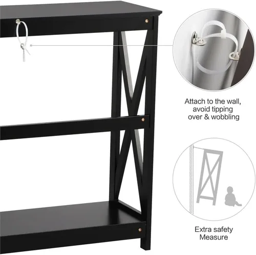 Vista 5 de Yaheetech 2 hileras X Diseño Pasillo Grande mesa consola para entrada con estante de almacenamiento, mueble para sala de entrada (Negro)