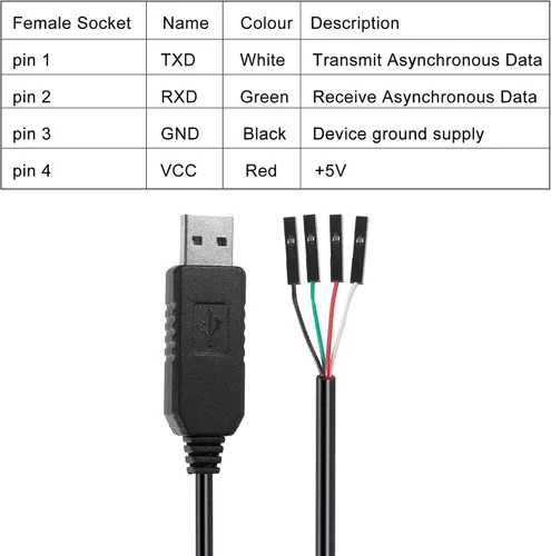 Vista 5 de Paquete de 2 adaptadores serie PL2303 PL2303HX USB a TTL, cable de depuración de 3.3 V con enchufe hembra de 4 pines, convertidor USB a RS232 TTL