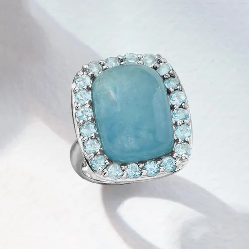 Vista 5 de Ross-Simons 19.00 Carat Aquamarine and 2.60 ct. t.w. Sky Blue Topaz Ring in Sterling Silver
