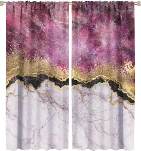 Vista 77 de Cortinas abstractas de mármol de lujo de lujo azul marino dorado a rayas con patrón de mármol estampado para dormitorio, sala de estar, cortinas