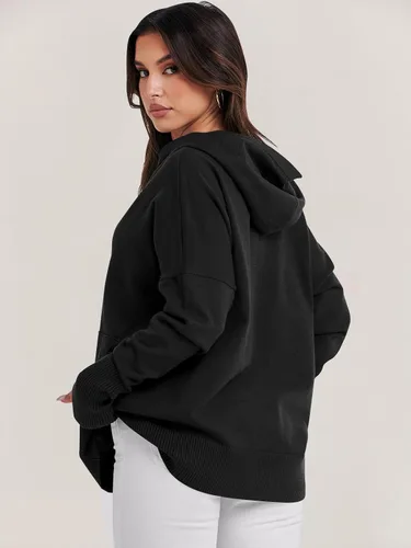 Vista 6 de ANRABESS Sudadera con capucha de gran tamaño para mujer, manga larga, botones, cuello en V, casual, holgada, ropa de otoño