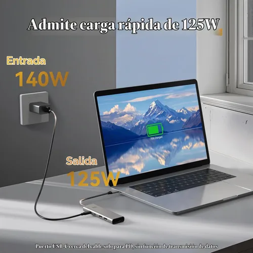 Vista 5 de Minthouz USB C Hub 5 en 1, 4K a 60Hz Pantalla HDMI 125W PD Datos USB-C y USB-A de 10 Gbps, adaptador multipuerto para Mac Book Pro/Air, iPad Pro