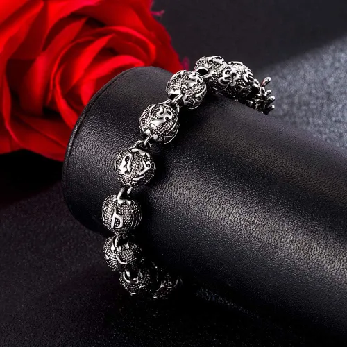 Vista 8 de Dankadi Pulsera de plata vintage para hombre, pulsera creativa de plata de ley 925 con dragón de 0.433 in, cadena de cuentas de 7-8-9-10 pulgadas