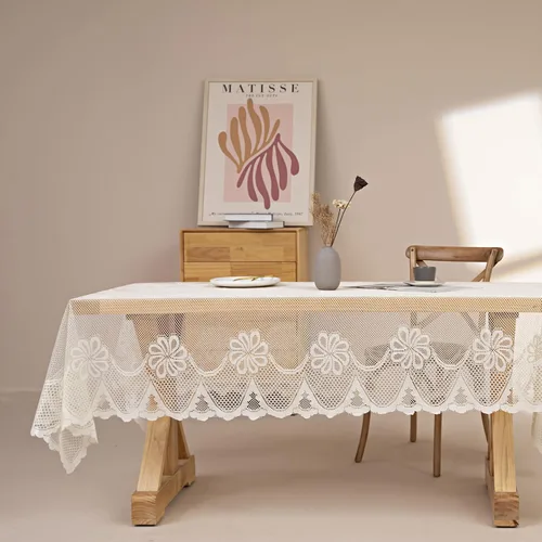 Vista 8 de GEFEII Mantel rectangular de encaje blanco para mesa rectangular, manteles de encaje de ganchillo, manteles de mesa oblongos, mantel de encaje