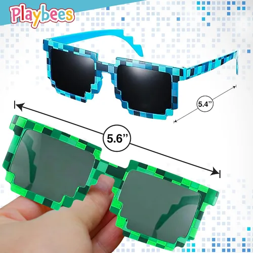Vista 2 de Playbees Pixel Sunglasses Paquete de 12 Gafas de sol robot para niños y adultos Marcos gráficos pixelados Perfecto para fiestas de cumpleaños