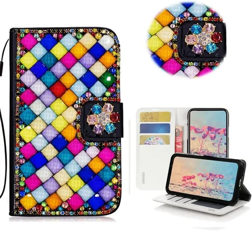 Vista 6 de Bling Wallet - Funda de piel compatible con iPhone 11, elegante, hecha a mano en 3D, diseño de mariposa, rosas, flores y diamantes de imitación