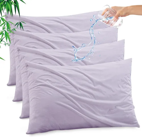 Vista 33 de Funda de almohada impermeable de bambú y rayón de Gogreen, funda de almohada transpirable, protector de almohada refrescante con cremallera, funda