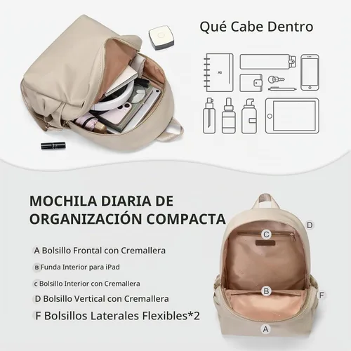 Vista 2 de GOLF SUPAGS Elegante mochila para computadora portátil para mujeres y niñas, mochila de viaje casual, mini mochila de nailon Albaricoque