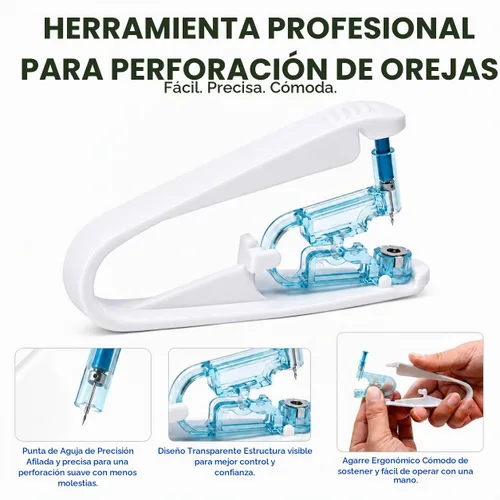 Vista 2 de Kit de perforación de oreja, 8 piezas desechables de 0.157 pulgadas (0.157 in) con aretes de oreja y 1 herramienta de perforación para pistola