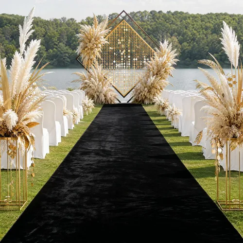 Vista 11 de Camino de pasillo negro de 4 x 15 pies para ceremonia de boda, alfombra de pasillo de terciopelo para pasillo, accesorios de boda para recepción