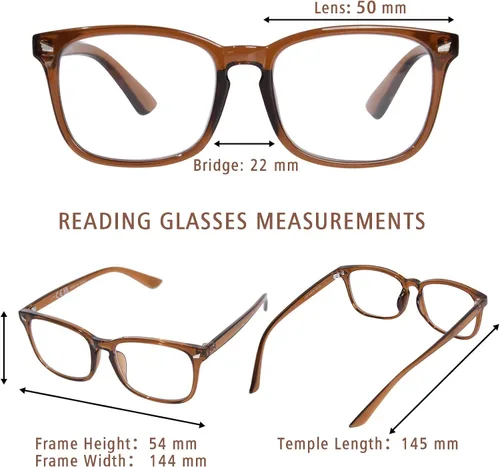 Vista 6 de Anteojos de lectura multifocales progresivos para mujeres y hombres, cuadrados con bloqueo de luz azul y lectores de computadora 2 Pack Coffee