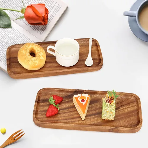 Vista 2 de 2 bandejas rectangulares pequeñas de madera decorativas de madera de acacia, platos de queso, bandejas pequeñas para sándwiches de postre, platos