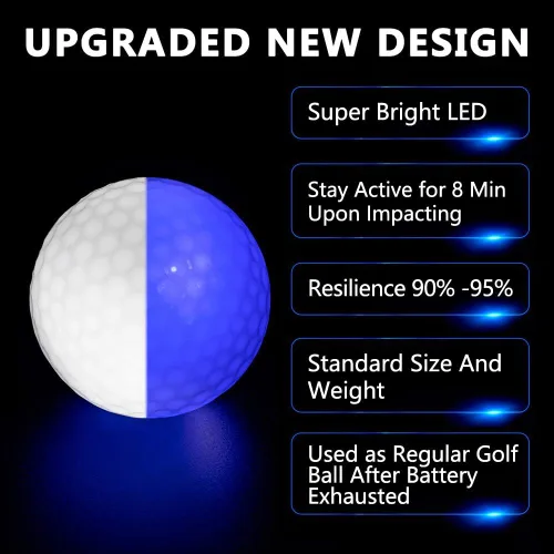 Vista 6 de THIODOON New Glow in Dark Golf Balls Resettable Time LED Ball Light up Golfer Gift Ball Night Glowing Sports Balls Glow Nighttime Lighted 40 Hours