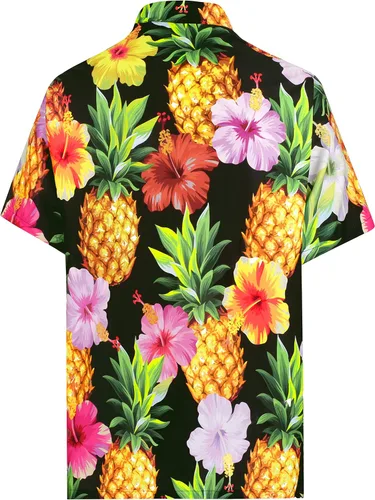 Vista 5 de HAPPY BAY Camisas hawaianas de manga corta con botones para hombre, camisas hawaianas bohemias para vacaciones de verano y playa para hombres