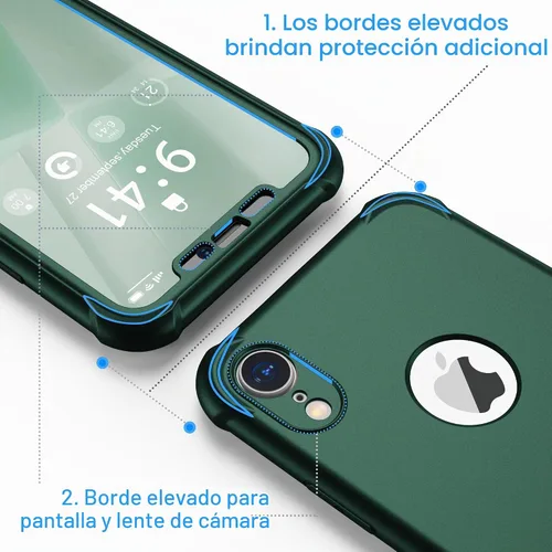 Vista 3 de ORETECH Funda para iPhone XR, con [2 x Protectores de Pantalla] [Prueba de Caídas de Grado Militar de 10 Pies] [Protección de Cámara] 360° A Prueba