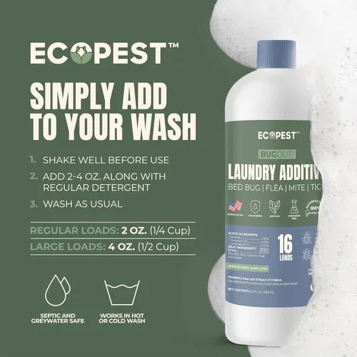 Vista 4 de BugOut! Aditivo para la Ropa – Refuerzo de detergente natural para tratamiento y prevención de chinches de cama, ácaros, pulgas y garrapatas