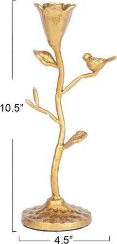 Vista 2 de Creative Co-Op Candelabro de hierro fundido forjado a mano con flores y pájaro, dorado