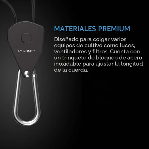 Vista 2 de AC Infinity, Gancho ajustable de cuerda de 1/8", engranajes de acero inoxidable resistentes, capacidad de peso de 150 libras, 6 pares