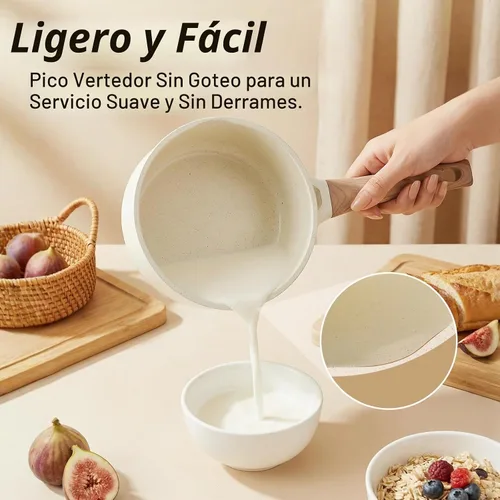 Vista 5 de Cacerola antiadherente de cerámica con tapa, olla pequeña antiadherente de 2.0 cuartos de galón con mango que se mantiene fresco, olla de cocción