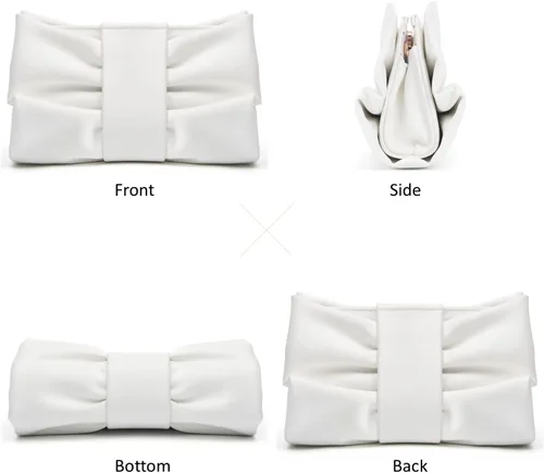 Vista 3 de Elegante bolso de mano con lazo para mujer, suave y plisado, bolsa de noche de poliuretano con cadena desmontable para fiesta de graduación, boda