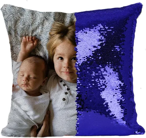 Vista 10 de Fundas de almohada personalizadas con lentejuelas y fotos, funda de sirena personalizada con tu foto, cojín decorativo reversible mágico