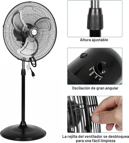 Vista 5 de BILT HARD 3850 CFM Ventilador oscilante de pedestal de alta velocidad de 18 pulgadas, ventilador de pie industrial de 3 velocidades con aspas