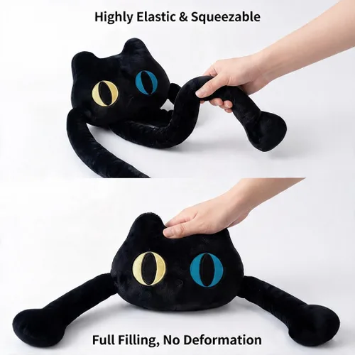 Vista 8 de vitegaw Almohada larga de felpa con diseño de gato negro de 39 pulgadas, lindos animales de peluche Kawaii suaves, juguetes de peluche grandes