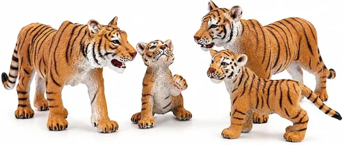 Vista 2 de Gemini&Genius Juego de figuras de la familia de Tigres, animales salvajes Marrón