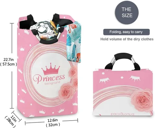Vista 9 de Cesta de lavandería con corona de princesa, cesta de tela plegable, cesta de lavado, bolsa de ropa plegable para el día de la madre