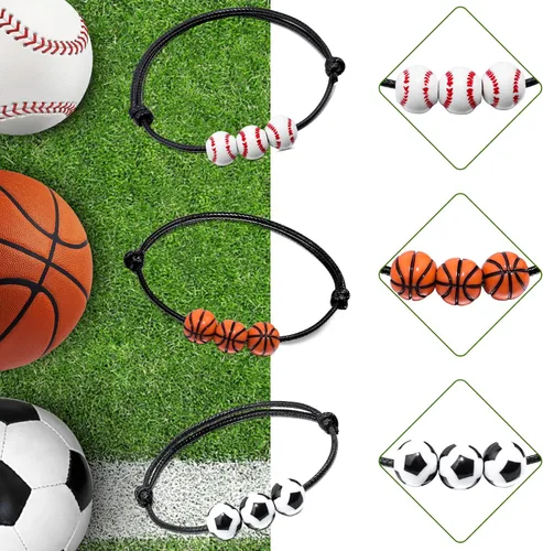 Vista 3 de Regalos de fiesta de fútbol, 40 unidades, pulseras inspiradoras ajustables con dijes de fútbol, béisbol y baloncesto (fútbol)