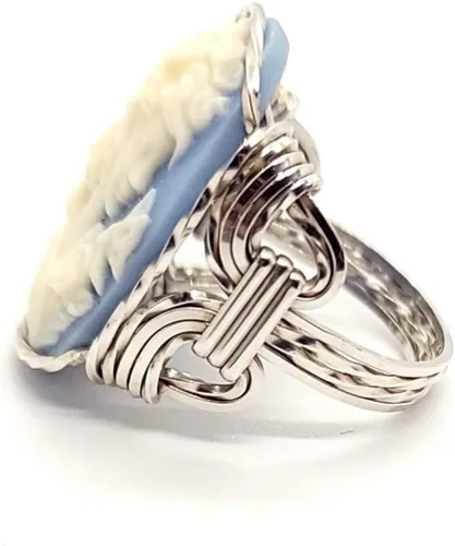 Vista 3 de Anillo de plata de ley 925 con mariposas y diosa griega azul