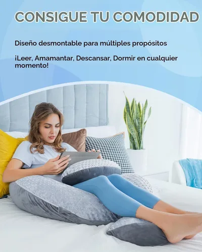 Vista 7 de QUEEN ROSE Almohada de embarazo en forma de E con cuña desmontable, almohada de maternidad ajustable de cuerpo completo para dormir, funda