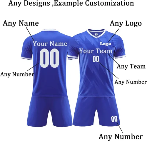 Vista 2 de Uniformes de fútbol personalizados para niños y adultos, uniformes de fútbol de fútbol para niños, niñas, hombres y mujeres con logotipo del