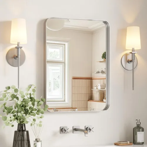 Vista 11 de USHOWER Espejo de baño negro para sobre el fregadero, 22 x 30 pulgadas, espejo rectangular negro mate para pared, espejo de tocador con marco