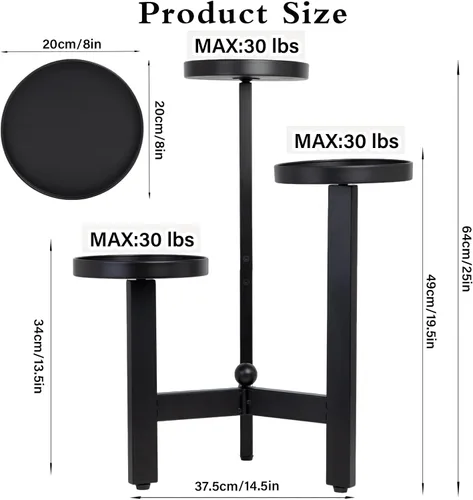 Vista 2 de Soporte para plantas de 3 niveles, estante de hierro de varios niveles de 25 pulgadas para vegetación interior y exterior Moderno estante