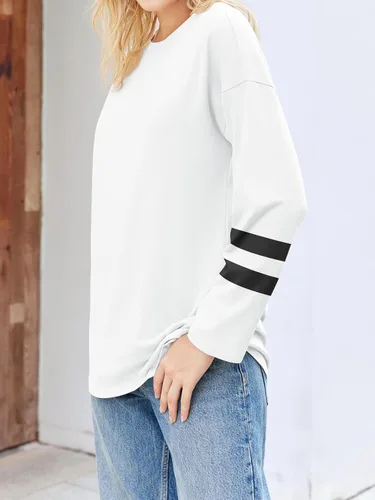 Vista 27 de Fisoew Camisetas de manga larga para mujer, holgadas, casuales, con cuello redondo, blusa suave