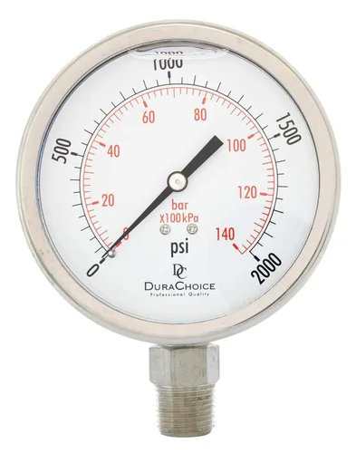 Vista 6 de Medidor de presión de acero inoxidable lleno de aceite de 4" - 1/2" NPT montaje inferior 30 PSI
