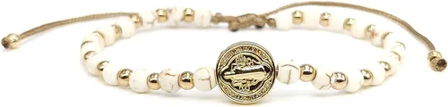 Vista 6 de St Benedict Coin and Natural Round Red Coral Beads Adjustable Bracelet for Women
