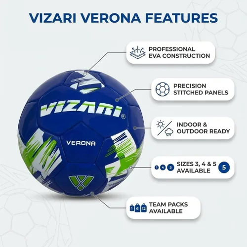 Vista 2 de Vizari Verona - Balón de fútbol para exteriores con carcasa TPS duradera y vejiga de butilo reforzada, pelota de fútbol juvenil ideal para práctica