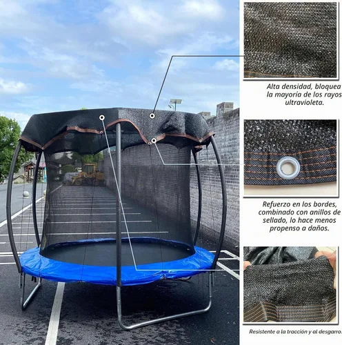 Vista 2 de Funda de sombra para cama elástica redonda de 10 pies, cubierta redonda para cama elástica al aire libre para protección solar y bloqueo de hojas
