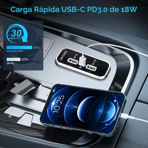 Vista 3 de Linkstyle Toma de corriente USB de 12 V, doble USB A y USB C de 18 W, panel de enchufe de cargador rápido con luz LED para montaje empotrado