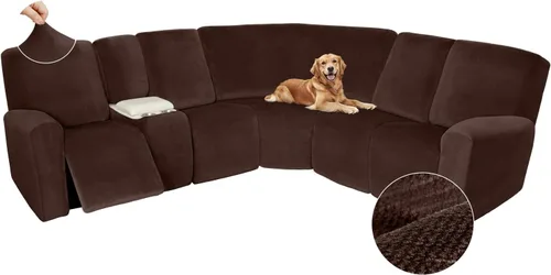 Vista 562 de Arfntevss Fundas de sofá seccional reclinable de terciopelo, Funda de sofá seccional de esquina para sofá reclinable, Funda elástica suave
