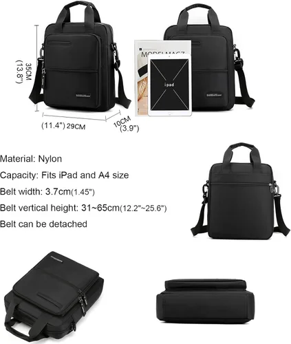 Vista 5 de zhongningyifeng Bolso bandolera para portátil de 14 pulgadas para hombre, de nailon, grande, impermeable, casual, negro, para trabajo, viajes, al