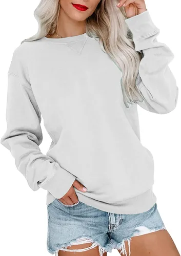 Vista 25 de Bingerlily Sudadera casual de manga larga para mujer, cuello redondo, linda sudadera pullover de ajuste relajado, tops